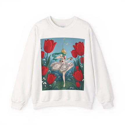 🌷🩰 The Scarlet Tulip Ballet Crewneck Sweatshirt – Art Deco Floral Whimsy