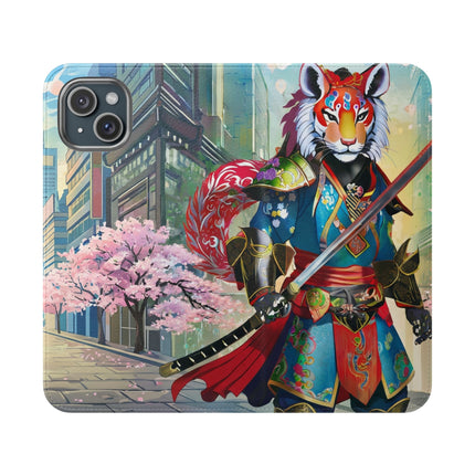 🦁🦊⚔️ Cyberpunk Lion Samurai Flip Case – Futuristic Honor & Kitsune Spirit