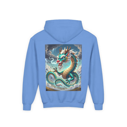 Tibetan Dragon in Battle Youth Hooded Sweatshirt – Power, Motion & Mythic Energy