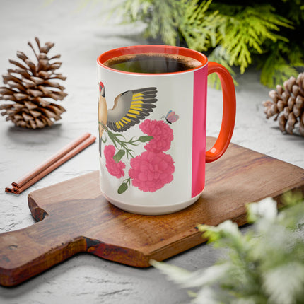 Goldfinch & Pink Flowers Colorful Mugs – Vibrant Spring & Bold Beauty
