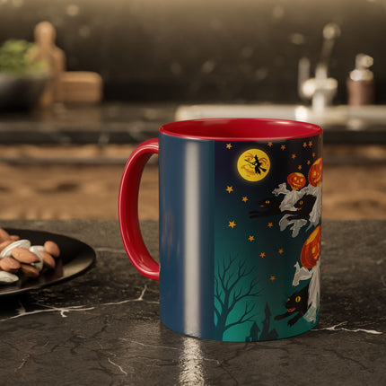 🐈‍⬛🎃 The Flying Black Cats Of Halloween Colorful Mug – Whimsical Storybook Charm