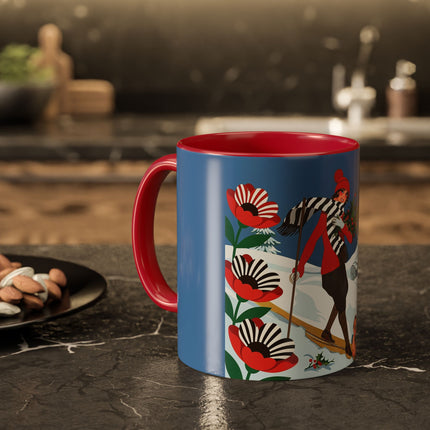 🎿🎄 The Christmas Holly Skier Colorful Mug – Whimsical Holiday Fantasy