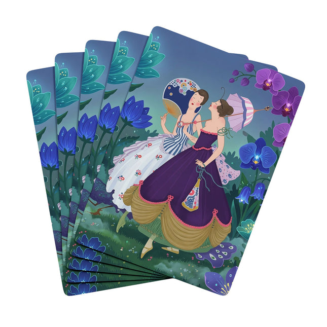 🌙🦚 The Ladies Of The Moonlit Garden Playing Cards – Art Deco Floral Elegance