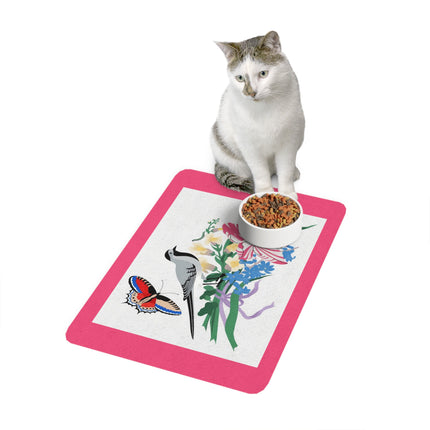 Magpie & Butterfly Garden Pet Food Mat – Pink Blossom Perch