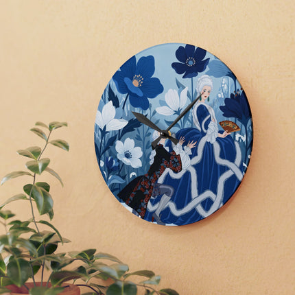 💙❄️ The Lady Of The Winter Blue Garden Acrylic Wall Clock – Art Deco Fashion Elegance
