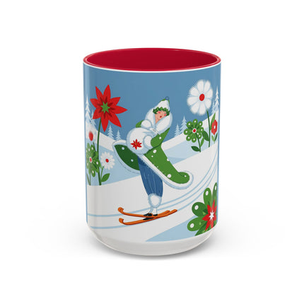 🎿❄️ The Winter Garden Skier Colorful Mug – Whimsical Holiday Fantasy