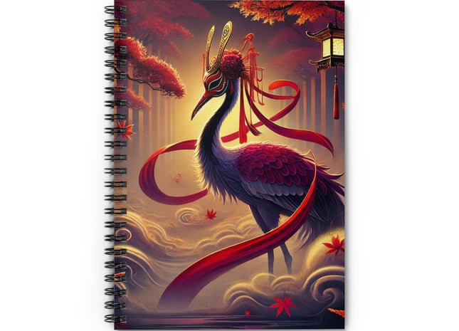 Regal Crimson Crane in the Autumn Mist Spiral Notebook - Ruled Line