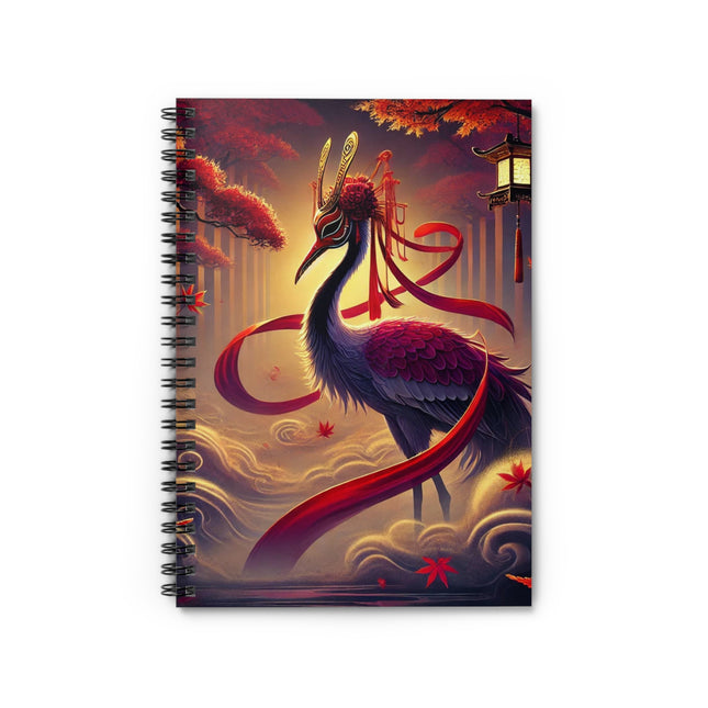 Regal Crimson Crane in the Autumn Mist Spiral Notebook - Ruled Line