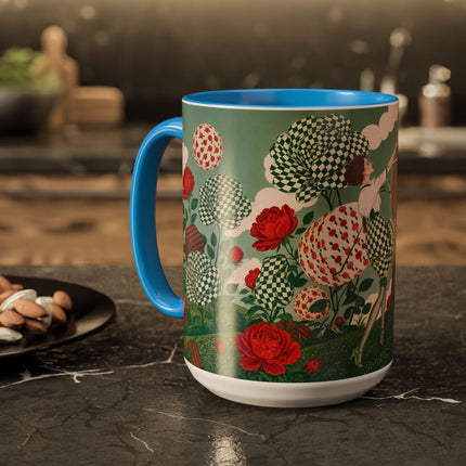 🌹💚 The Scarlet Rose Checkerboard Garden Colorful Mug – Art Deco Floral Whimsy