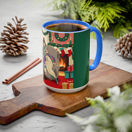 🖤🔥 The Lady Of The Christmas Hearth Colorful Mug – Art Deco Holiday Elegance