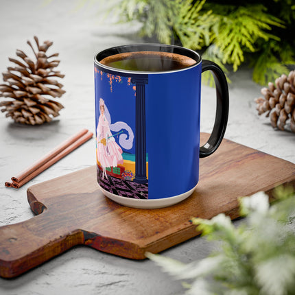The Moonlit Promenade Colorful Mug (11oz, 15oz) – Blush Elegance, Coastal Romance & Art Deco Style