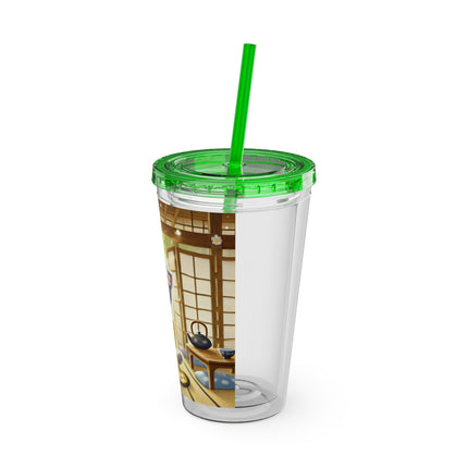 Playful Kitten in the Tea Room Sunsplash Tumbler with Straw, 16oz