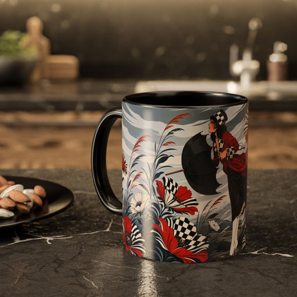 ☔🌹 The Scarlet Checkerboard Rainstorm Colorful Mug – Art Deco Floral Elegance