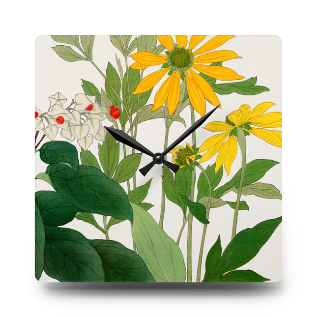 Clerodendrum & Rudbeckia Flower by Tanigami Kônan Acrylic Wall Clock, Round and Square
