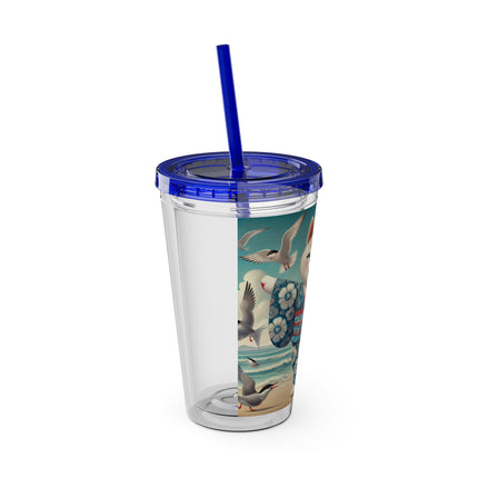 Geisha Kitten by the Seaside Sunsplash Tumbler with Straw, 16oz