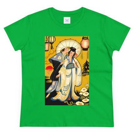 Golden Embrace: A Serene Moment of Love Women's Midweight Cotton Tee