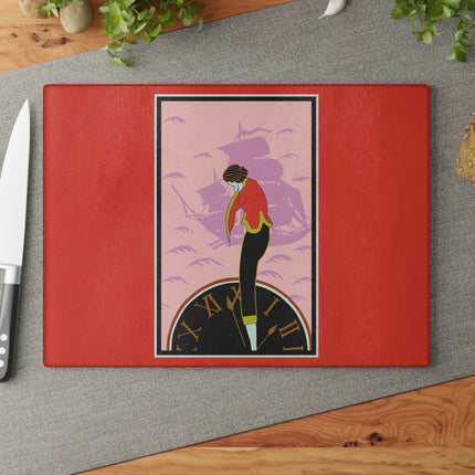 Woman Waiting for her Beloved at 1:59 Glass Cutting Board