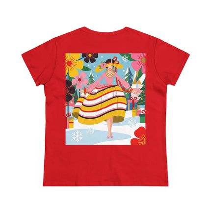🎄🌸 The Christmas Blossom Belle Cotton Tee – Art Deco Holiday Whimsy