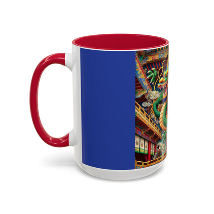 Tibetan Dragon Over Kabuki Duel Colorful Mugs (11oz, 15oz)