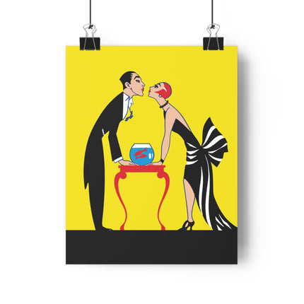 A Moment of Elegance: A Passionate Embrace Amidst Golden Splendor Giclée Art Print
