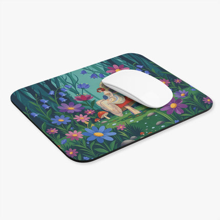 🍄🌸 The Lady Of The Enchanted Mushroom Garden Mouse Pad – Art Deco Floral Fantasy