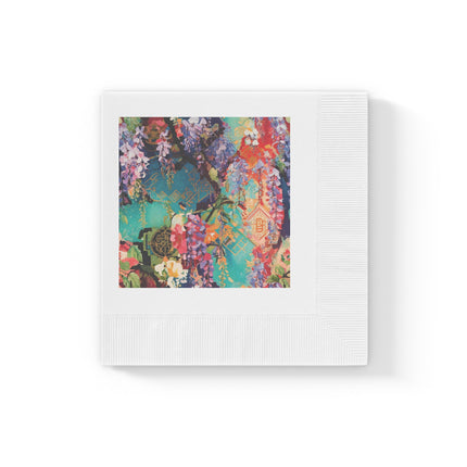 Golden Wisteria Symphony White Coined Napkins