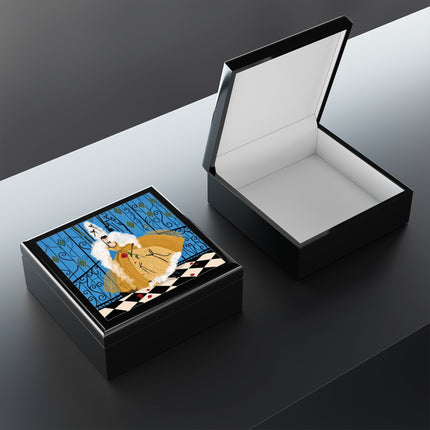 🎭🌹 The Lady At The Masquerade Gates Jewelry Box – Art Deco Fashion Illustration