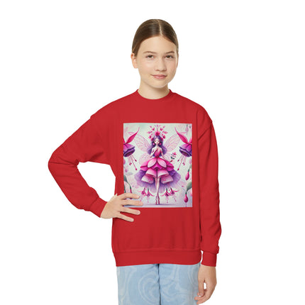 Fuchsia Fairy Youth Crewneck Sweatshirt – Vibrant Color, Floral Magic & Whimsical Elegance