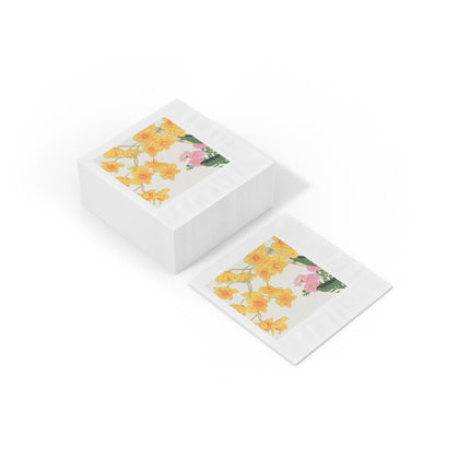 Golden Bow Orchid by Tanigami Kônan White Coined Napkins