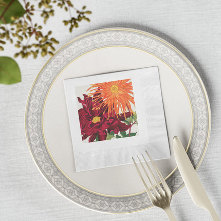 Dahlia Flower by Tanigami Kônan White Coined Napkins