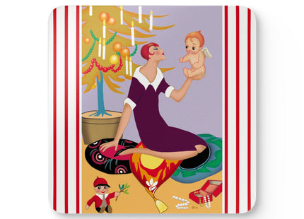 Art Deco Christmas Corkwood Coaster Set