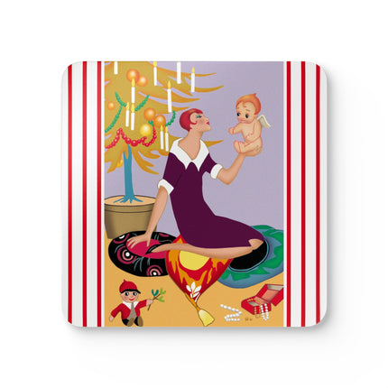 Art Deco Christmas Corkwood Coaster Set
