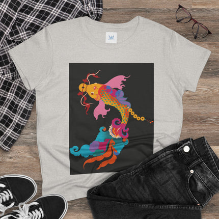 Golden Koi Women's Midweight Cotton Tee – Prosperity & Vibrant Energy