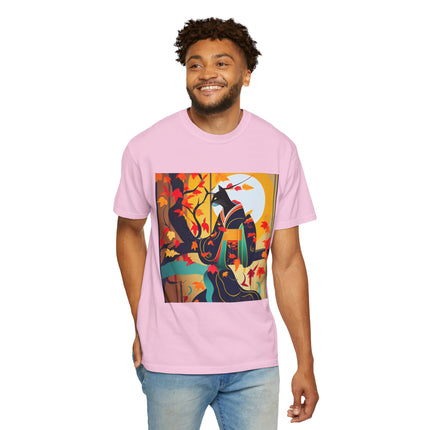 Black Cat in Kimono Unisex Garment-Dyed T-shirt