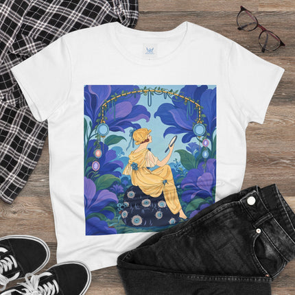 🪞🌺 The Enchanted Garden Mirror Cotton Tee – Art Deco Fashion Whimsy