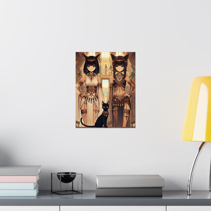 🐱🏛️ Egyptian Priestess Cats Matte Vertical Poster – Temple Guardians & Ancient Grace