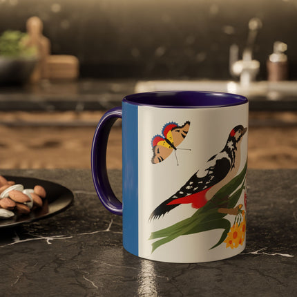 Woodpecker & Tulip Colorful Mugs – Vibrant Spring & Bold Beauty