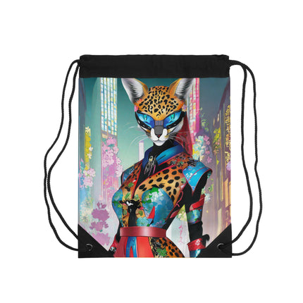Cyber Cat Glamour Drawstring Bag