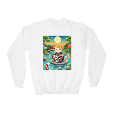 Melodic Kitten by the Koi Pond Youth Crewneck Sweatshirt – Harmony, Joy & Whimsical Charm