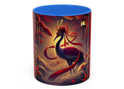 Regal Crimson Crane in the Autumn Mist Colorful Mugs (11oz, 15oz)
