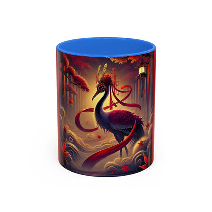 Regal Crimson Crane in the Autumn Mist Colorful Mugs (11oz, 15oz)