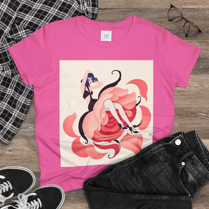 🌹🖤 The Lady Of The Blushing Rose Cotton Tee – Art Deco Fashion Illustration