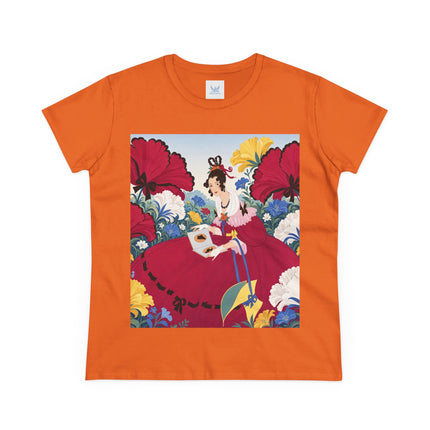 ❤️🌺 The Scarlet Garden Storybook Cotton Tee – Art Deco Floral Elegance