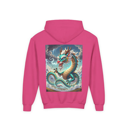 Tibetan Dragon in Battle Youth Hooded Sweatshirt – Power, Motion & Mythic Energy