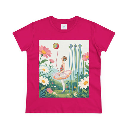 🌼🎈 The Garden Balloon Dancer Cotton Tee – Art Deco Floral Whimsy