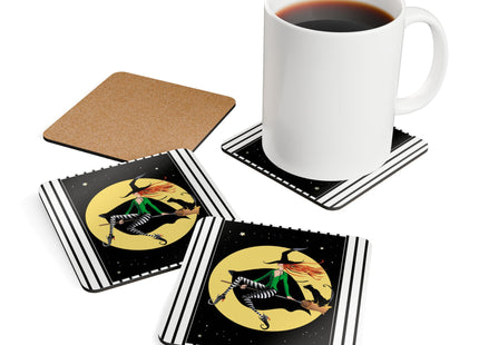 A Witch’s Moonlit Flight Corkwood Coaster Set