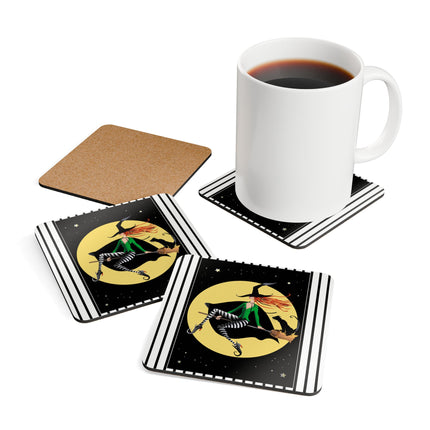 A Witch’s Moonlit Flight Corkwood Coaster Set