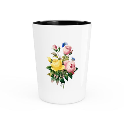 Yellow Rose and Cabbage Rose Botanical Illustration by Pierre-Joseph Redouté Ceramic Shot Glass