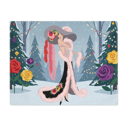 🌹❄️ The Lady Of The Winter Rose Promenade Placemat – Art Deco Christmas Elegance