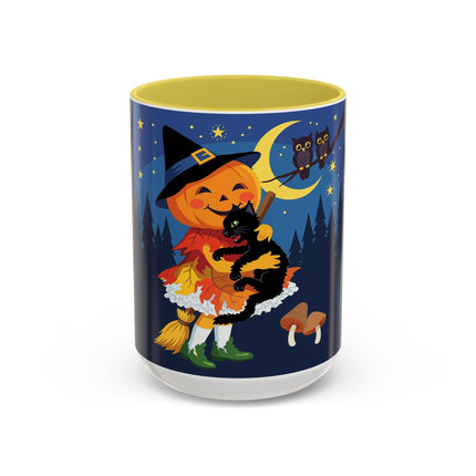 🎃🐈‍⬛ The Little Pumpkin Witch And Her Black Cat Colorful Mug – Whimsical Halloween Charm